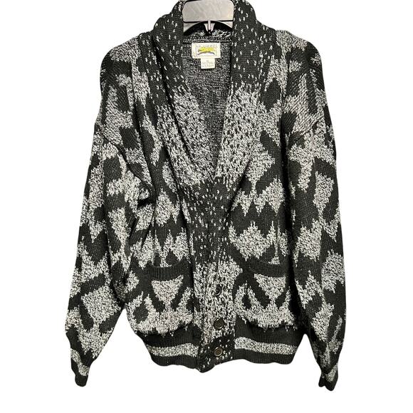 LE TIGRE Vintage Black gray chunky oversized cardigan sweater dark academia sz M - Picture 1 of 9